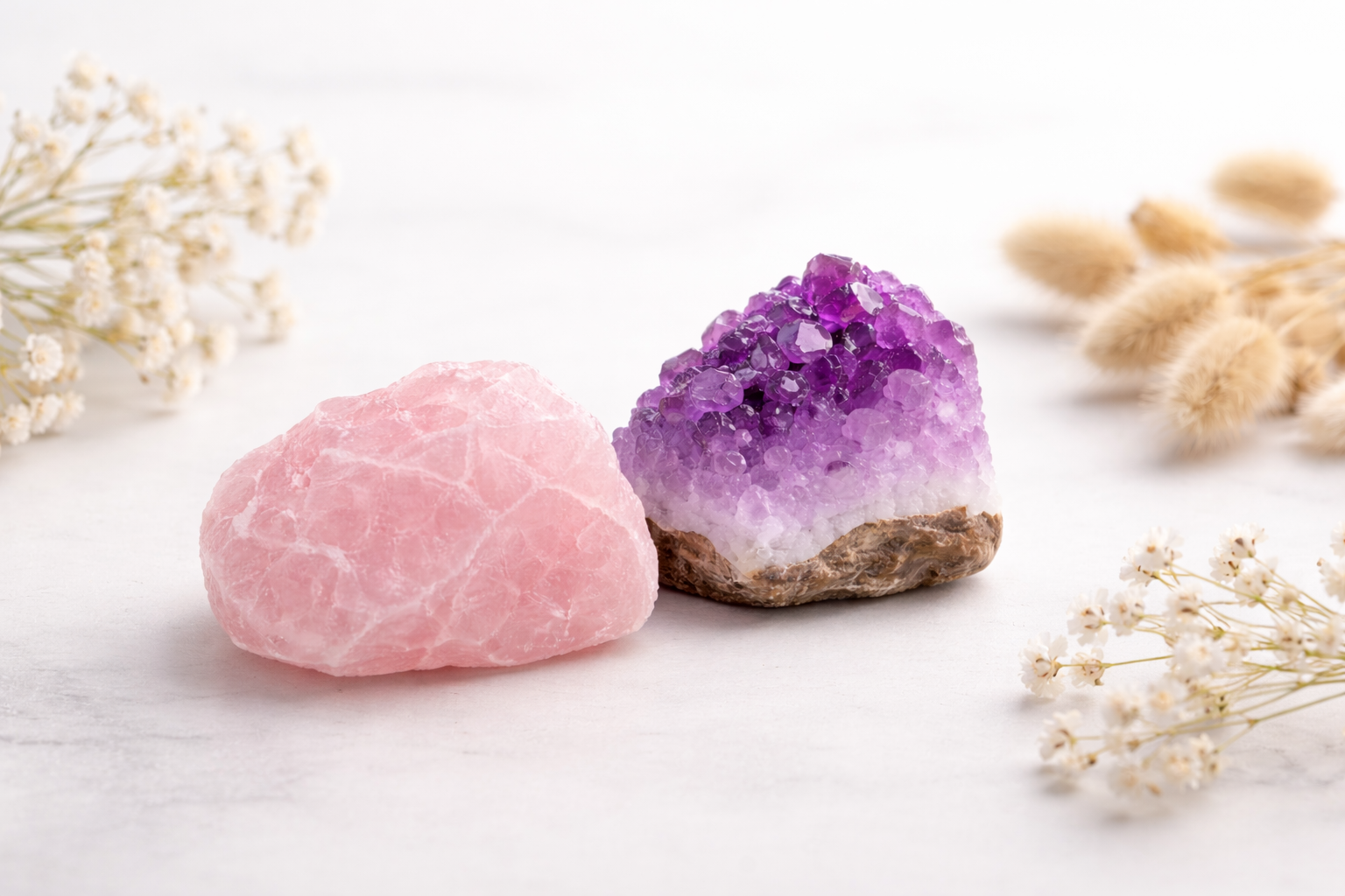 quartz rose et améthyste pierres naturelles lithothérapie minéraux authentiques